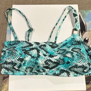Macy's Teal and Black Snake-Print Reptile bikini top